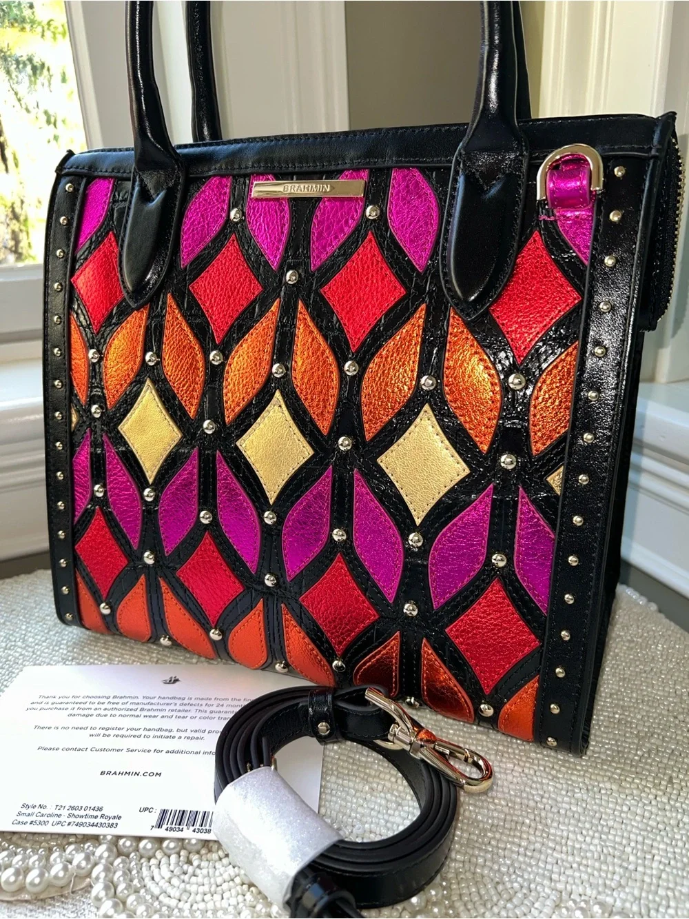 NWT Brahmin Leather Small Caroline Satchel, Showtime Royale